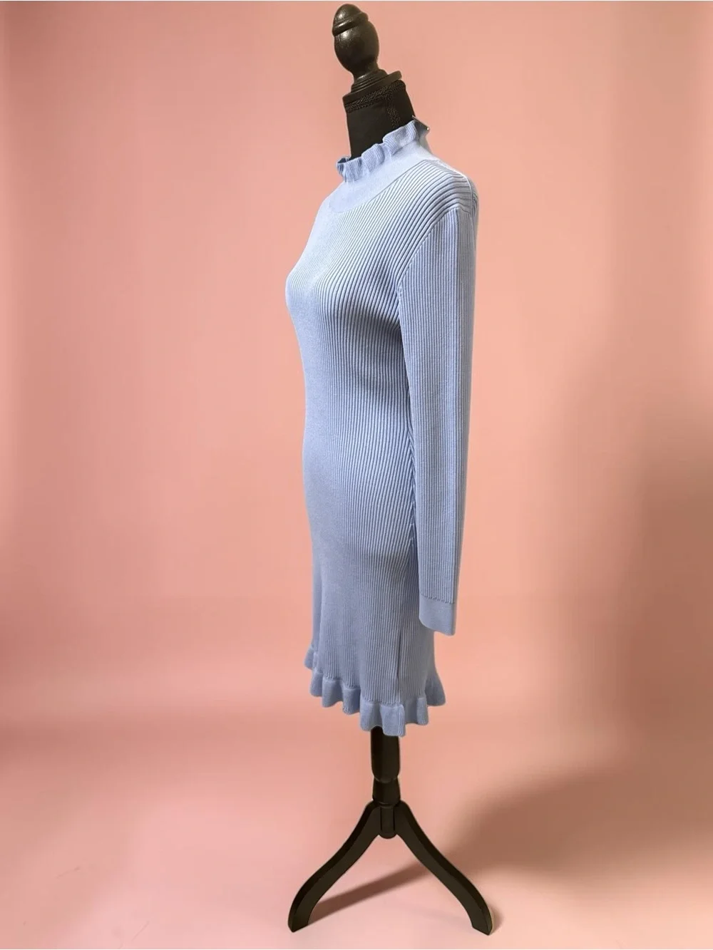 NWT J. Crew Supersculpt Ruffleneck Mini Sweater Dress, Size M, Blue